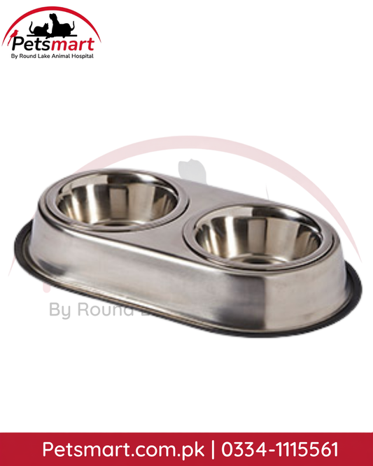 Small double steel food and water bowl for cats and dogs