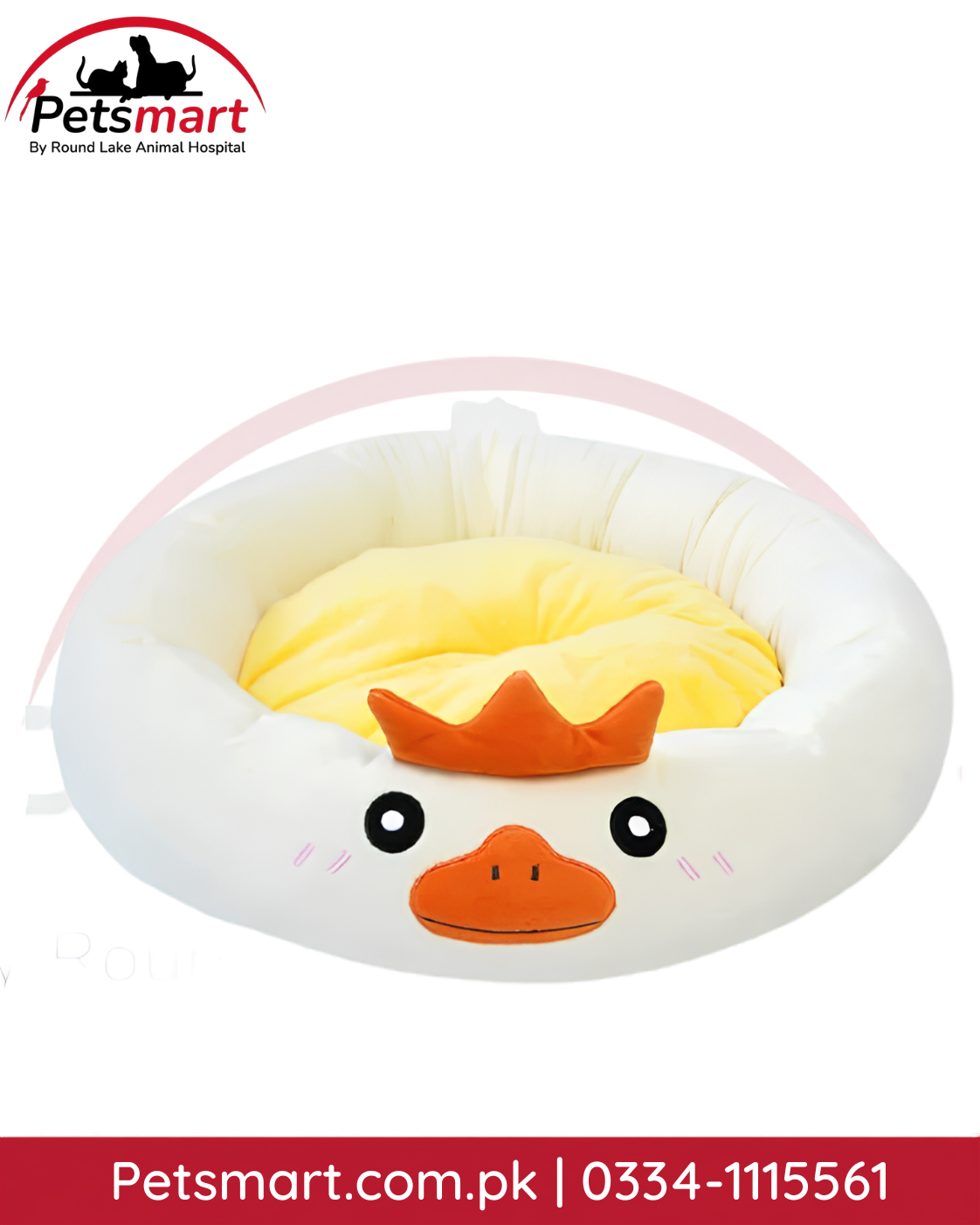White and yellow duck design plush pet bed for cats and small dogs