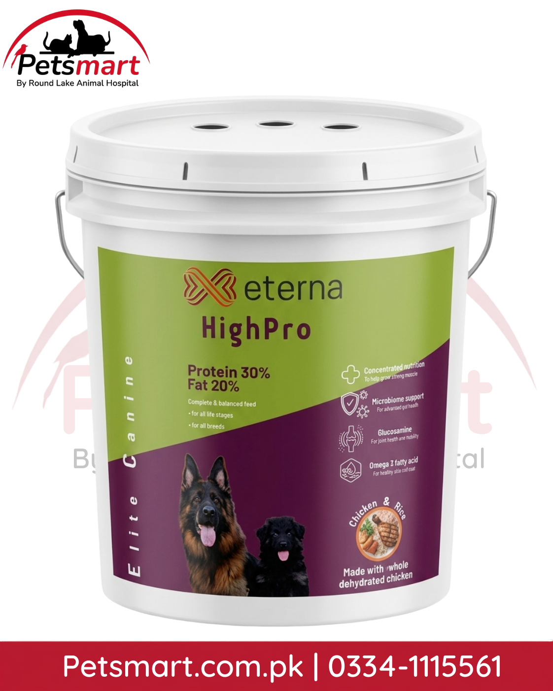 Eterna HighPro Elite Canine Chicken and Rice Dog Food 7kg bucket