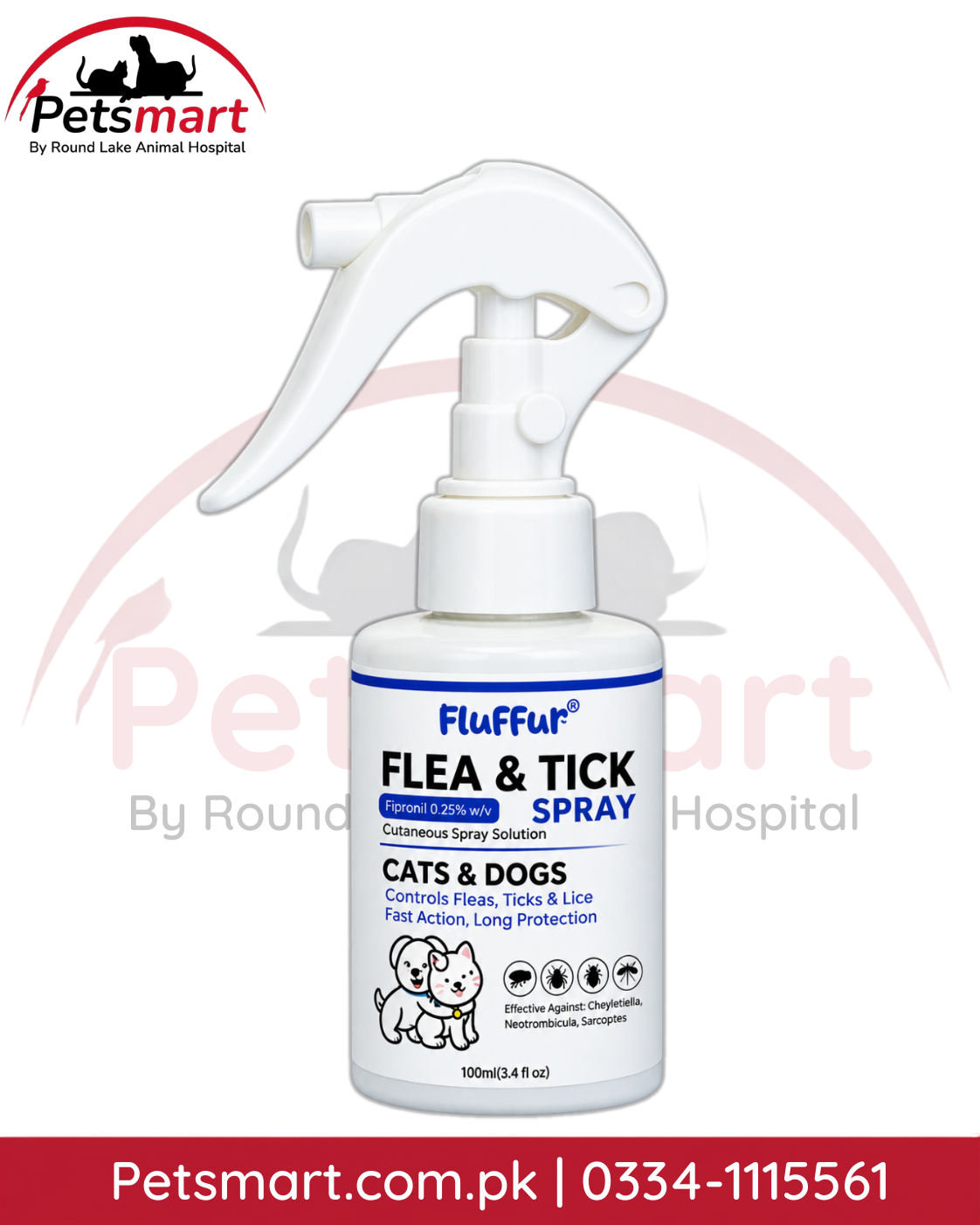 Fluffur Flea and Tick Spray 100ml with Fipronil 0.25% for cats and dogs