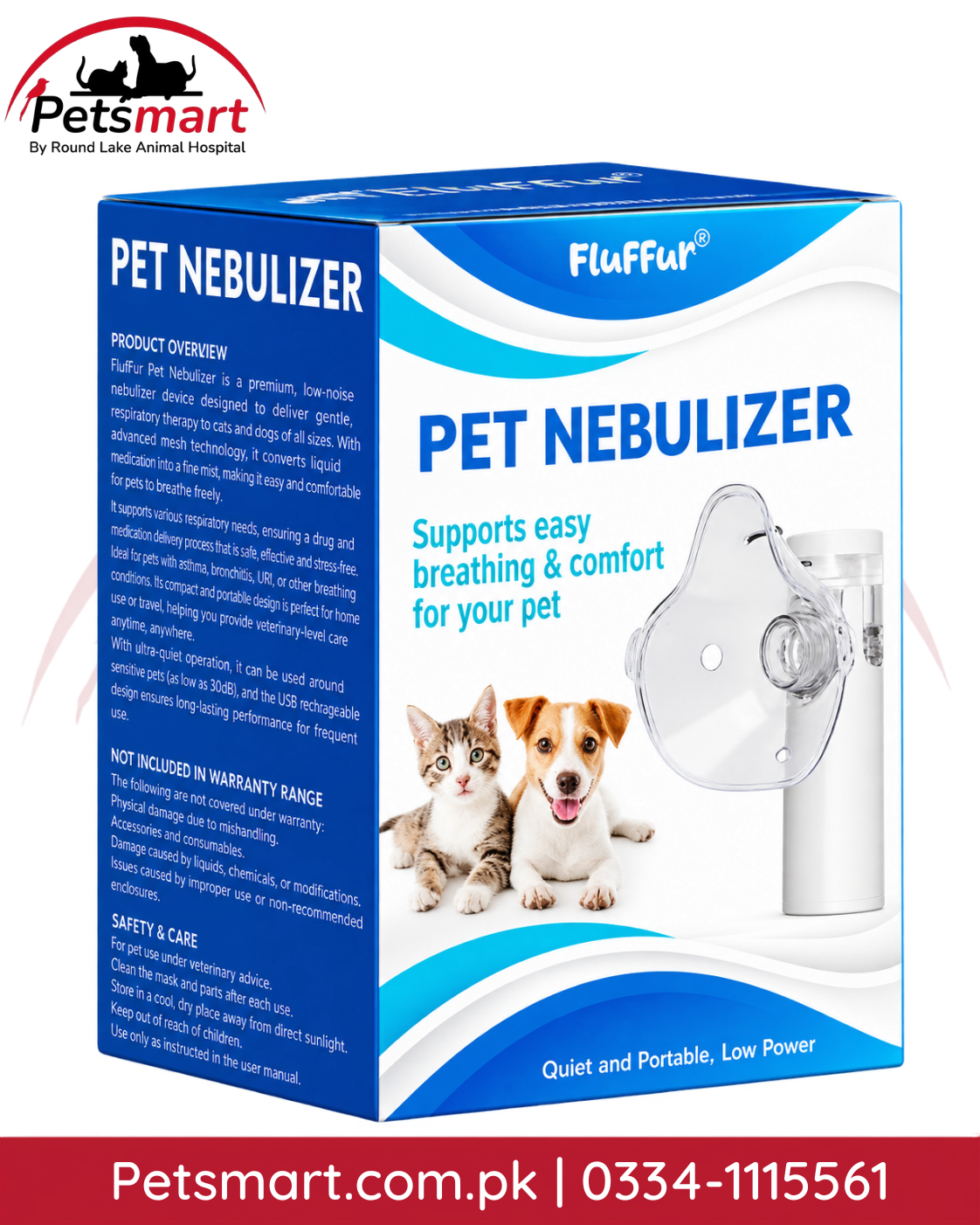 Fluffur portable pet nebulizer with mask for cats and dogs