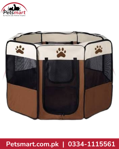 foldable brown mesh cat kennel with zippered door