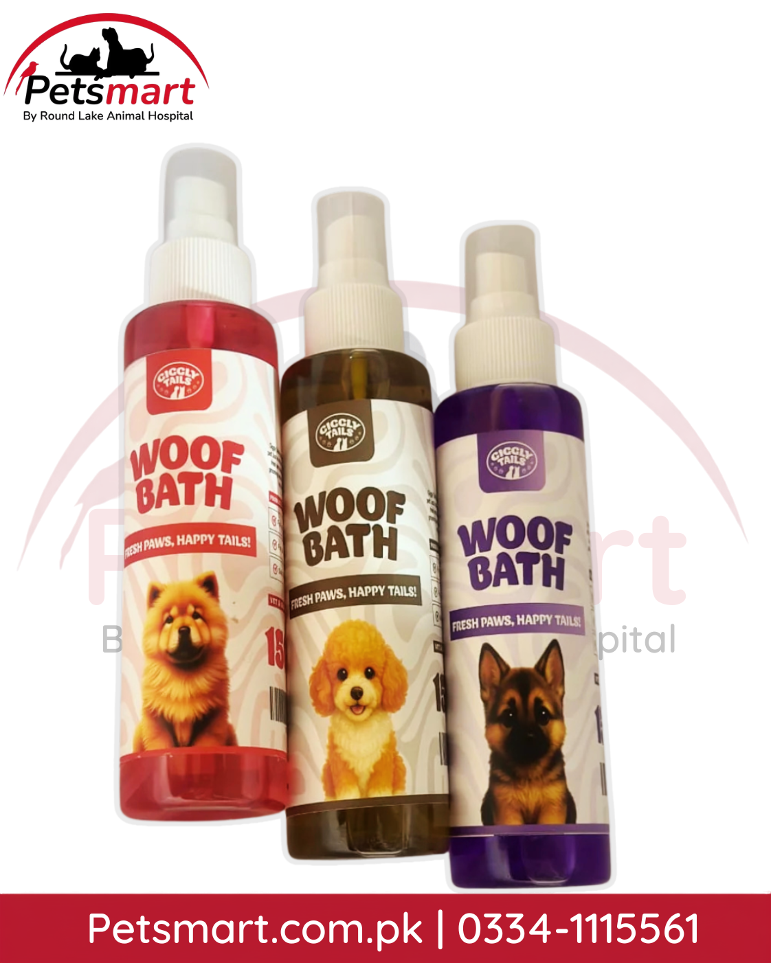 Giggly Tails Woof Bath waterless dry bath and perfume spray bottles for dogs