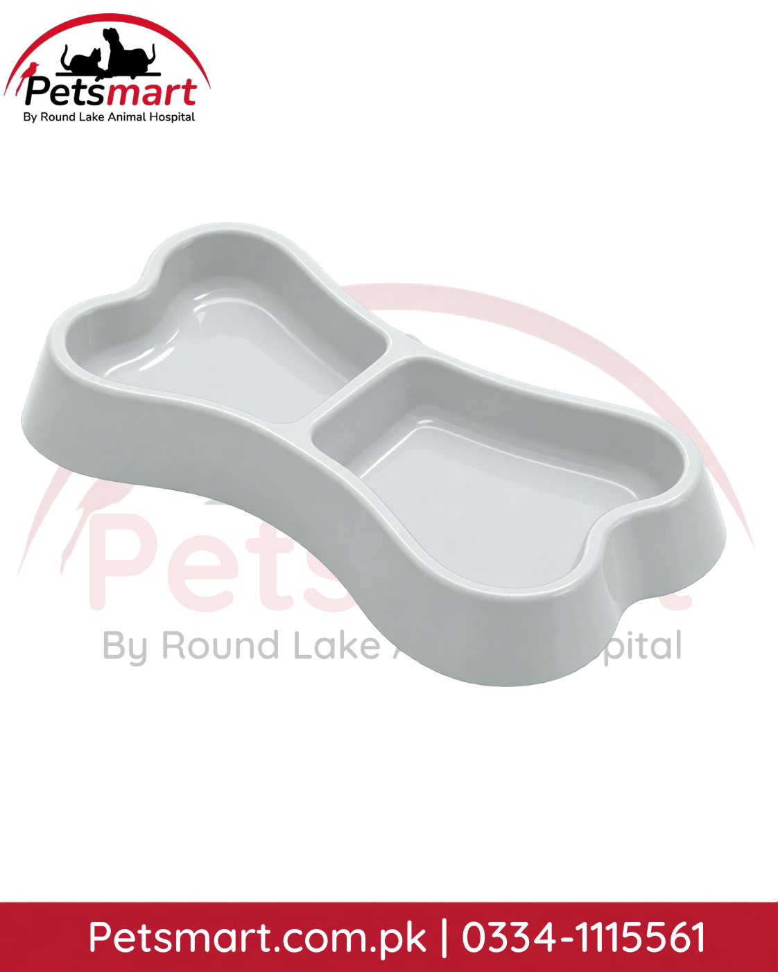 Grey bone-shaped double food and water bowl for cats and dogs