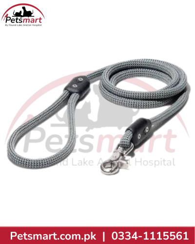 Grey rope dog leash with loop handle and metal swivel snap hook