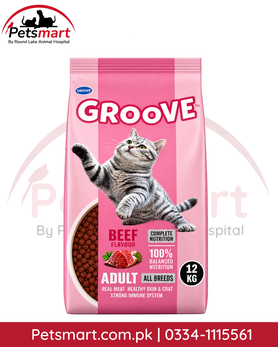 Groove Adult Beef dry cat food 1.2kg pink bag
