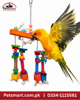 Hendrix large hanging wooden and rope bird toy with colourful blocks and metal chain