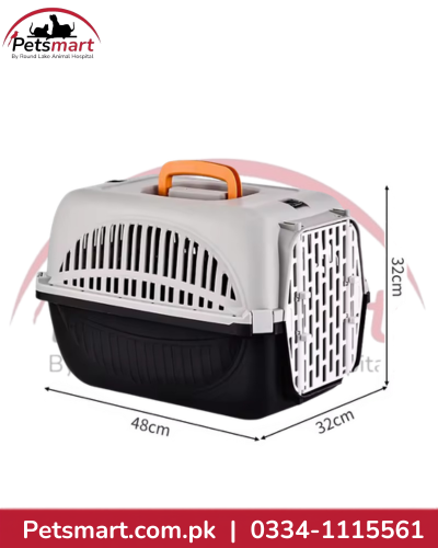 Imported white and black jet box pet carrier for cats and small dogs measuring 48 by 32 by 32 cm