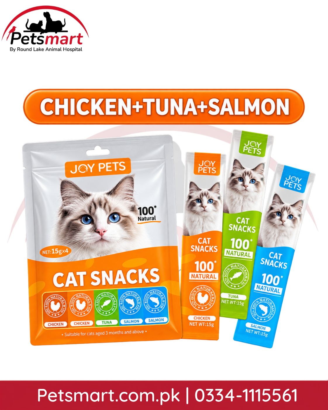 Joy Pets creamy cat treat 15g in chicken tuna and salmon flavors