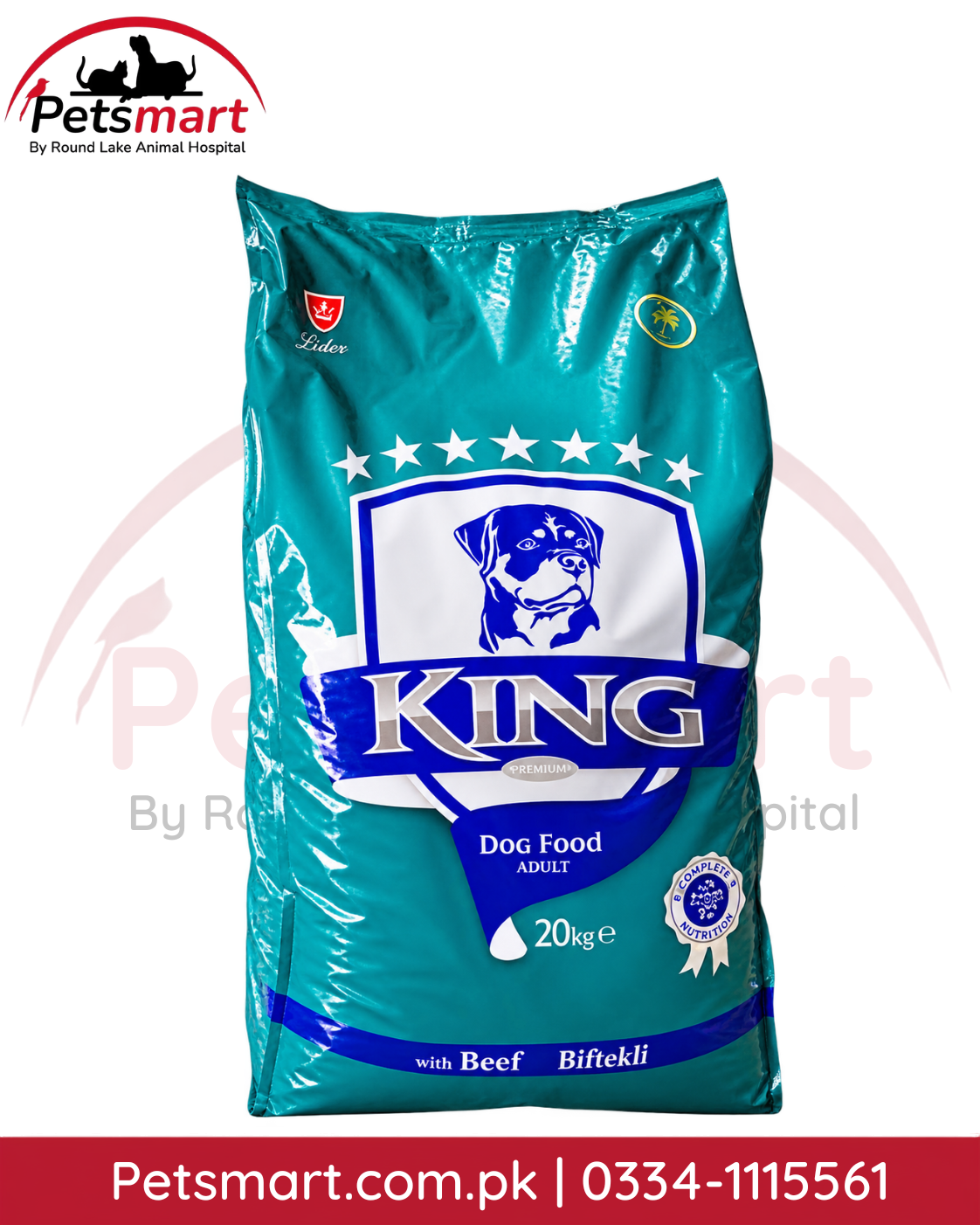 King Regular Adult Dog Food Beef 20kg with 28 percent protein and 14 percent fat