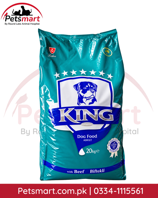 King Regular Adult Dog Food Beef 20kg with 28 percent protein and 14 percent fat