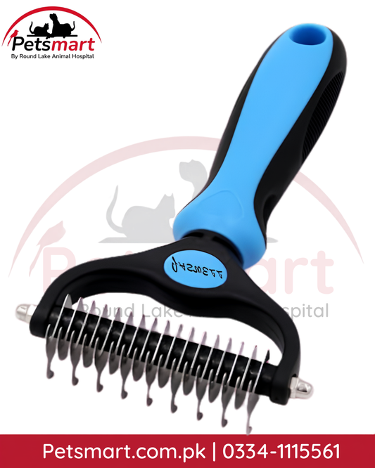 Large dematting hair comb for dogs and cats with stainless steel teeth and blue black