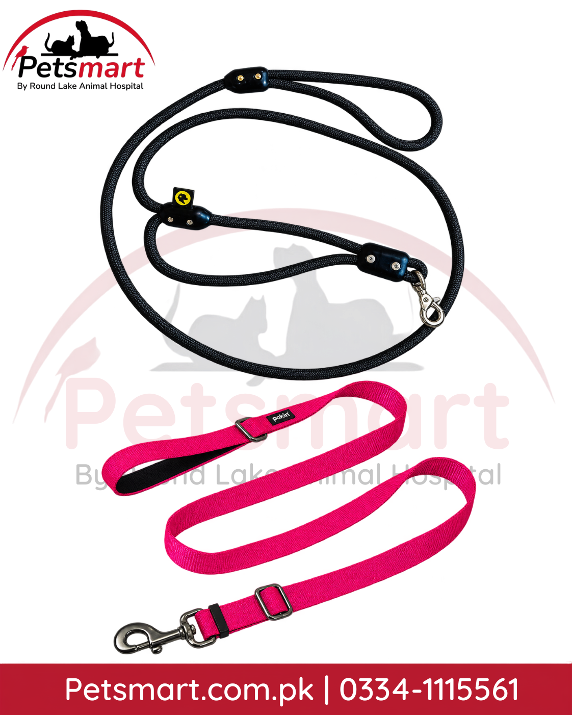 Large black heavy-duty dog rope leash with loop handle and metal snap hook
