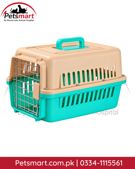 Large plastic Jet Box pet carrier with metal door ventilation slots and top handle