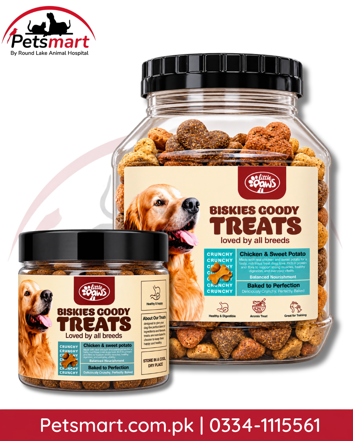 Little Paws Biskies Goody chicken and sweet potato crunchy dog treats 250g  nd 450gjar