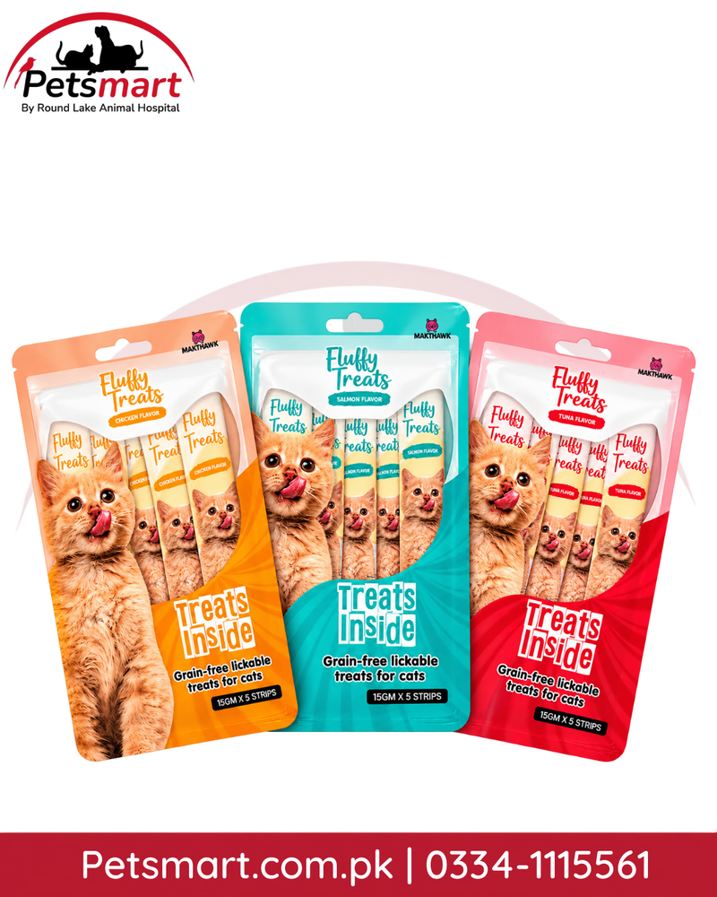 Maw and Paw Fluffy Treats grain-free lickable cat treats 15g x 5 strips in chicken salmon and tuna flavours