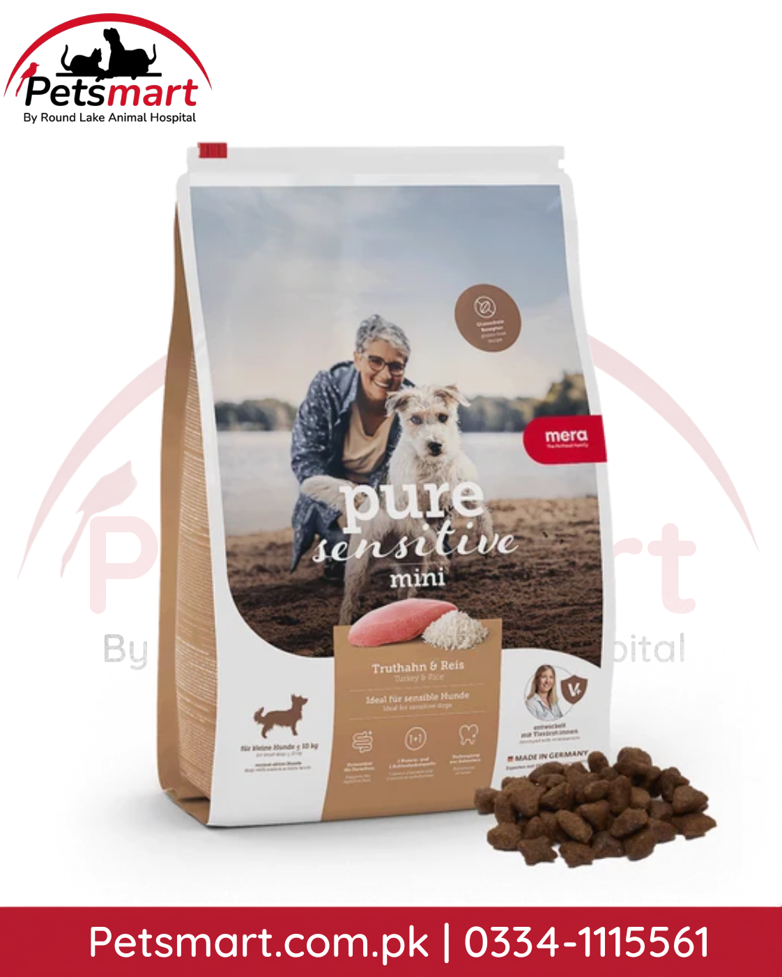 Mera Pure Sensitive Mini Turkey and Rice dry dog food 1kg for adult small-breed dogs