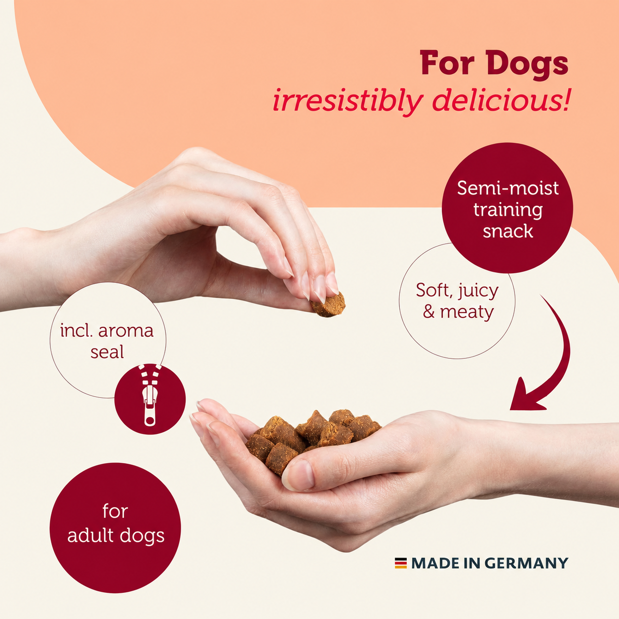 Mera Snacker Beef 200g soft juicy semi moist training treats for adult dogs
