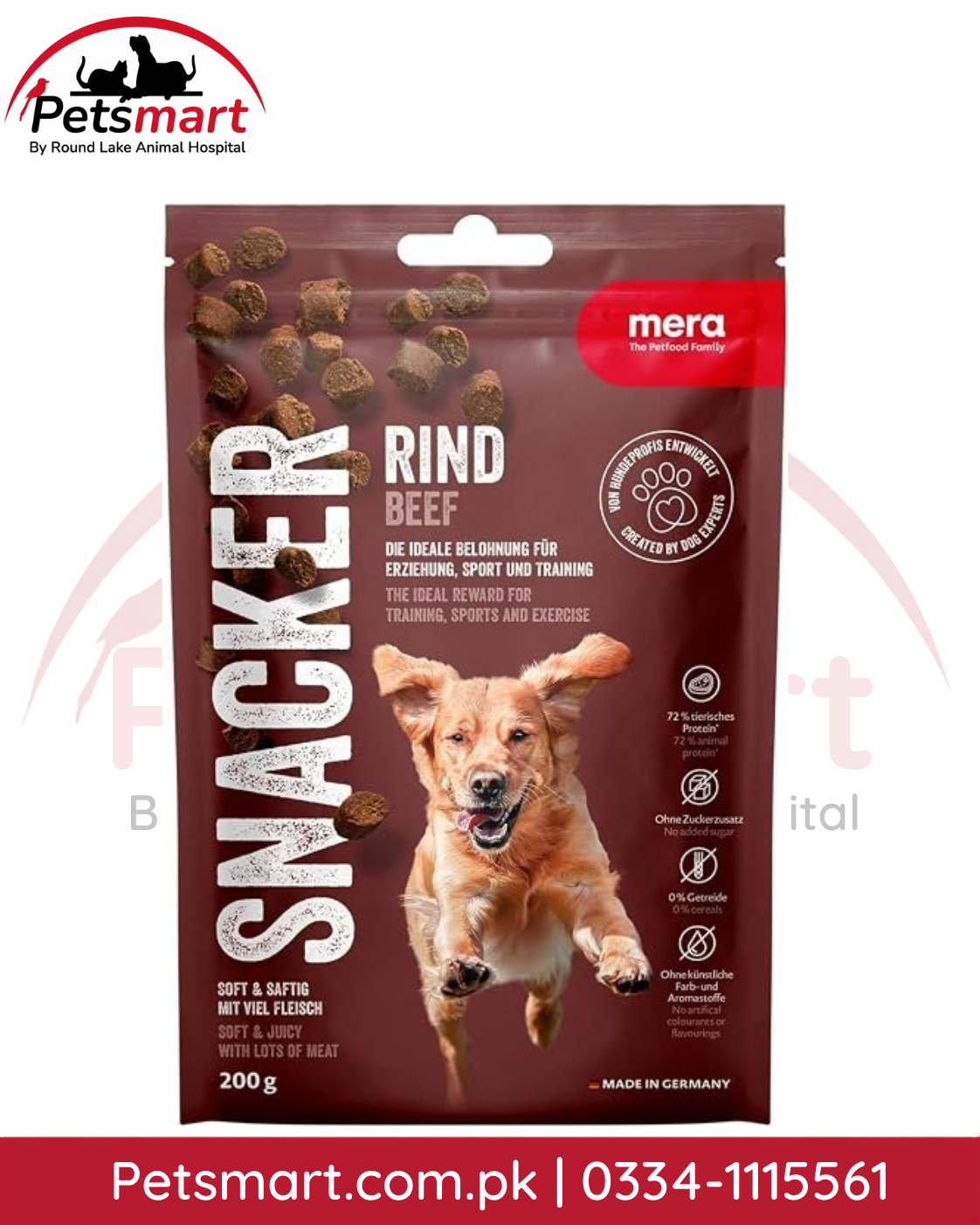 Mera Snacker Beef Soft Dog Treats 200g with 52 percent beef for adult dog training and rewards