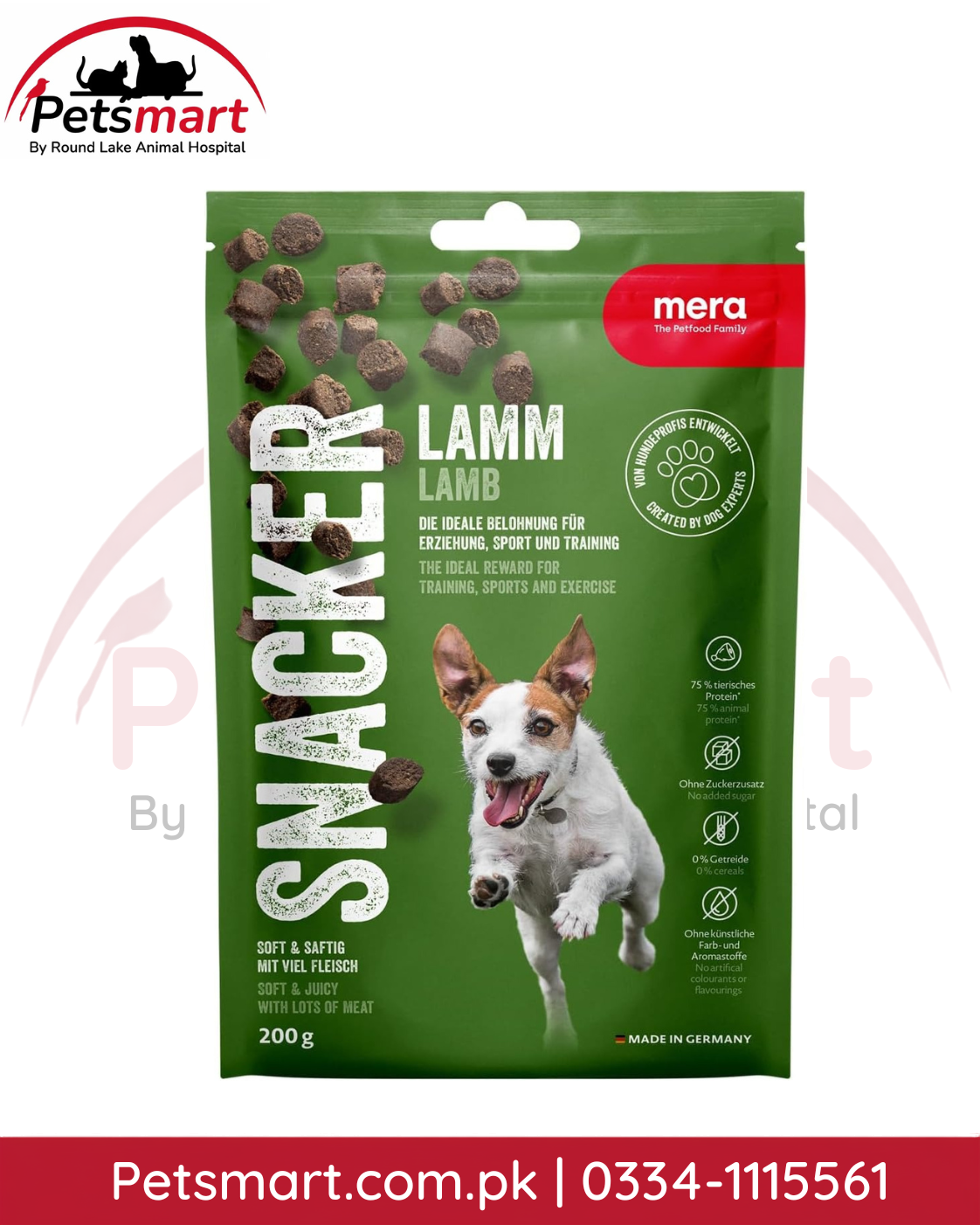 Mera Snacker Lamb Soft Dog Treats 200g with 55 percent lamb for adult dog training and rewards
