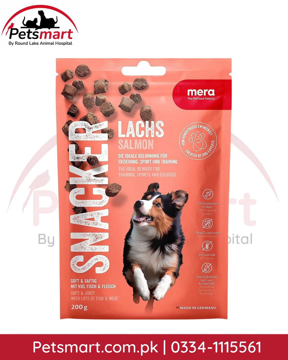 Mera Snacker Salmon Soft Dog Treats 200g with 53 percent salmon for adult dog training and rewards