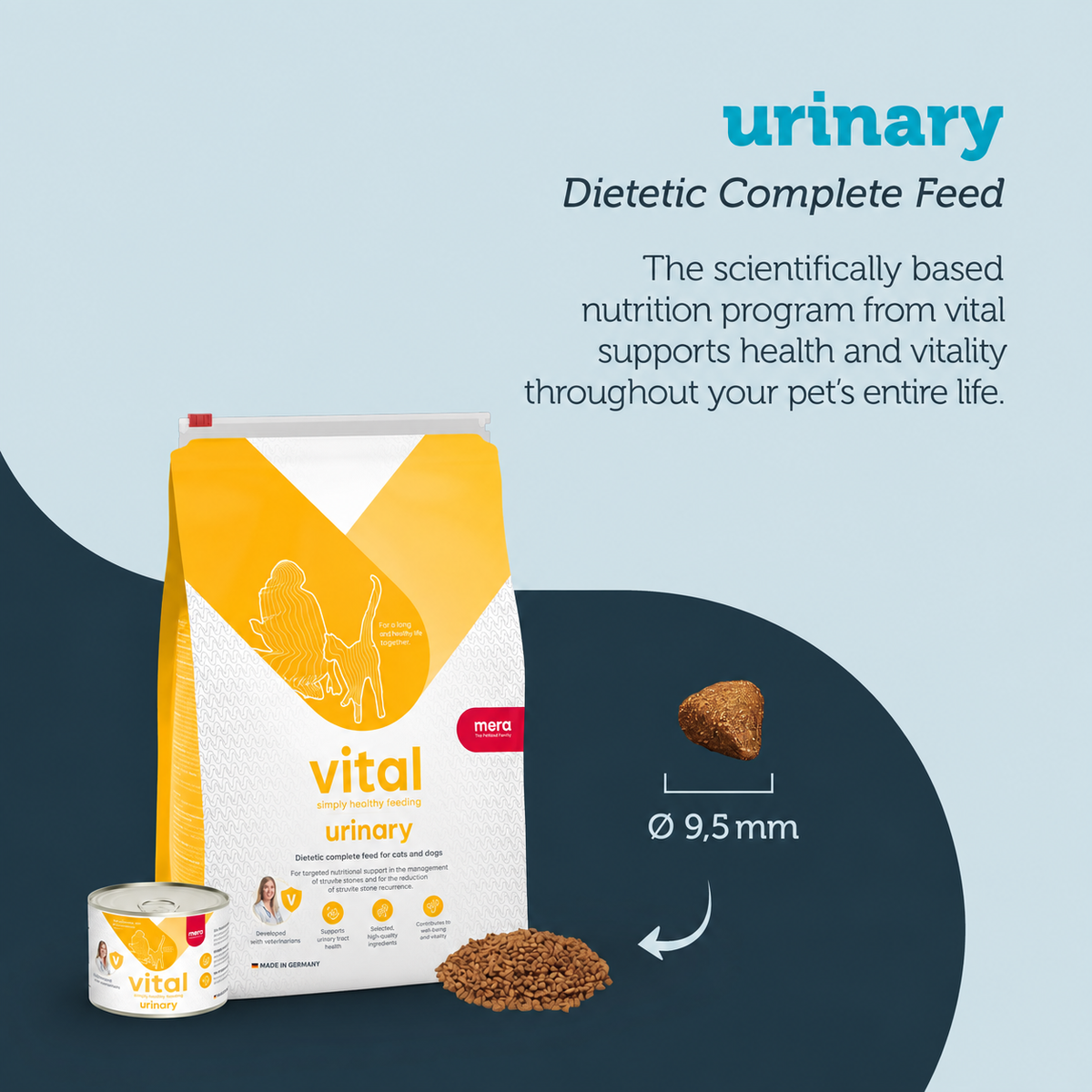 Mera Vital Urinary dry cat food kibble approximately 9.5mm in diameter