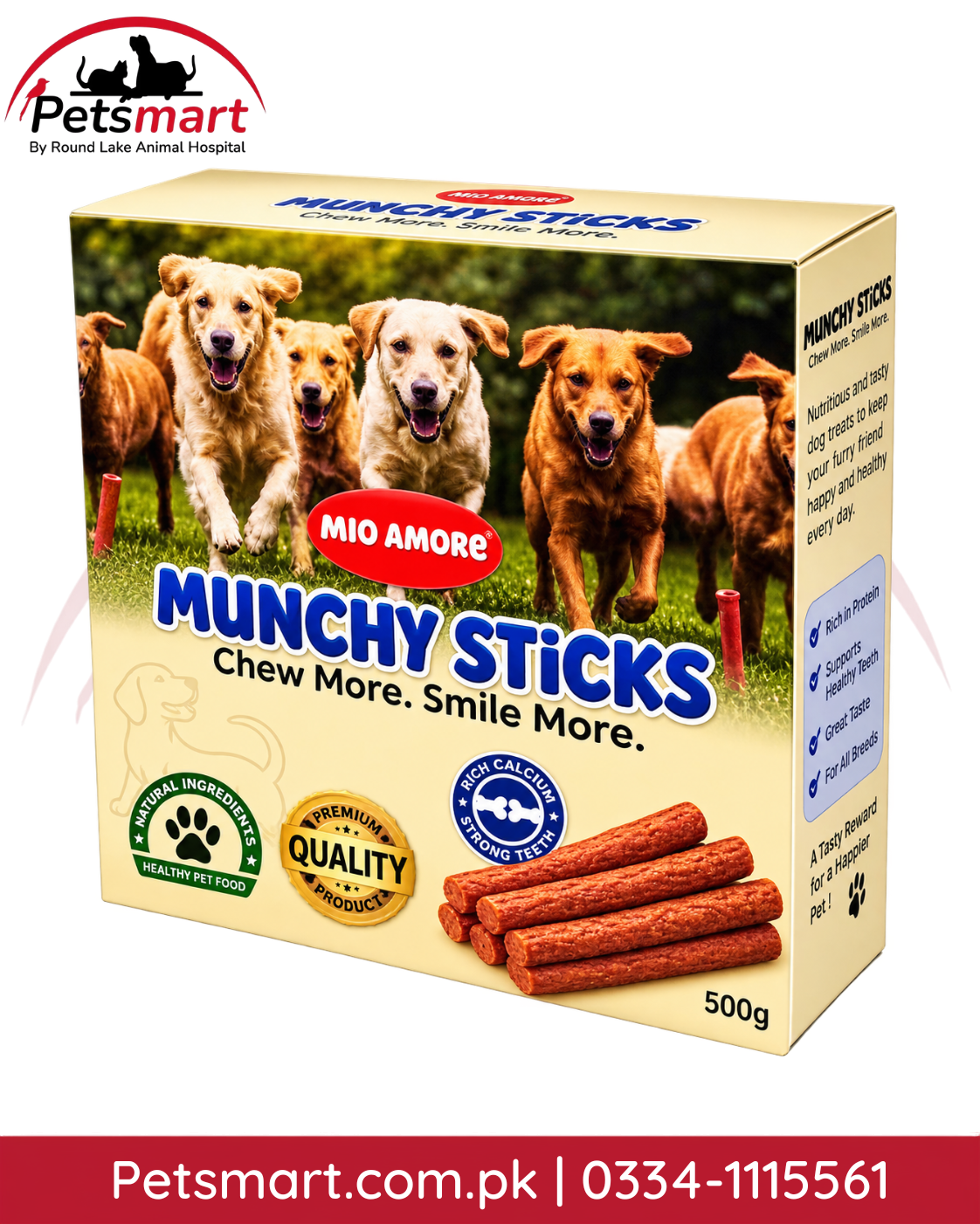 Mio Amore Munchy Sticks dog chew treats 500g high protein chew sticks