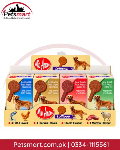 Mio Amore rawhide lollipop dog treats 50g in assorted fish chicken meat and mutton flavours