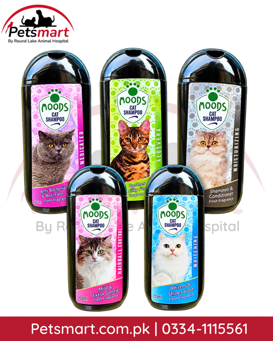 Moods Cat Shampoo 220ml assorted Aloe Vera Hairball Control Medicated Moisturizing and Whitening variants
