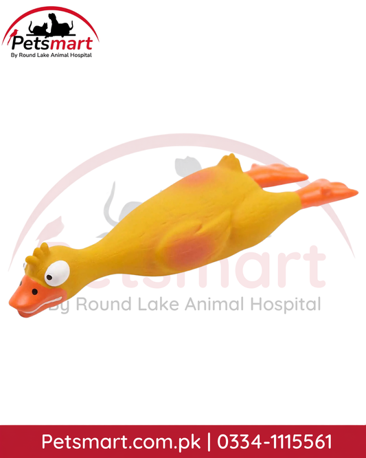 Yellow natural latex squeaky duck chew toy for small dogs