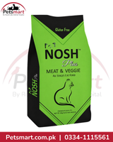 Green and black Nosh Plus High Energy Meat and Veggie dry cat food 12kg bag