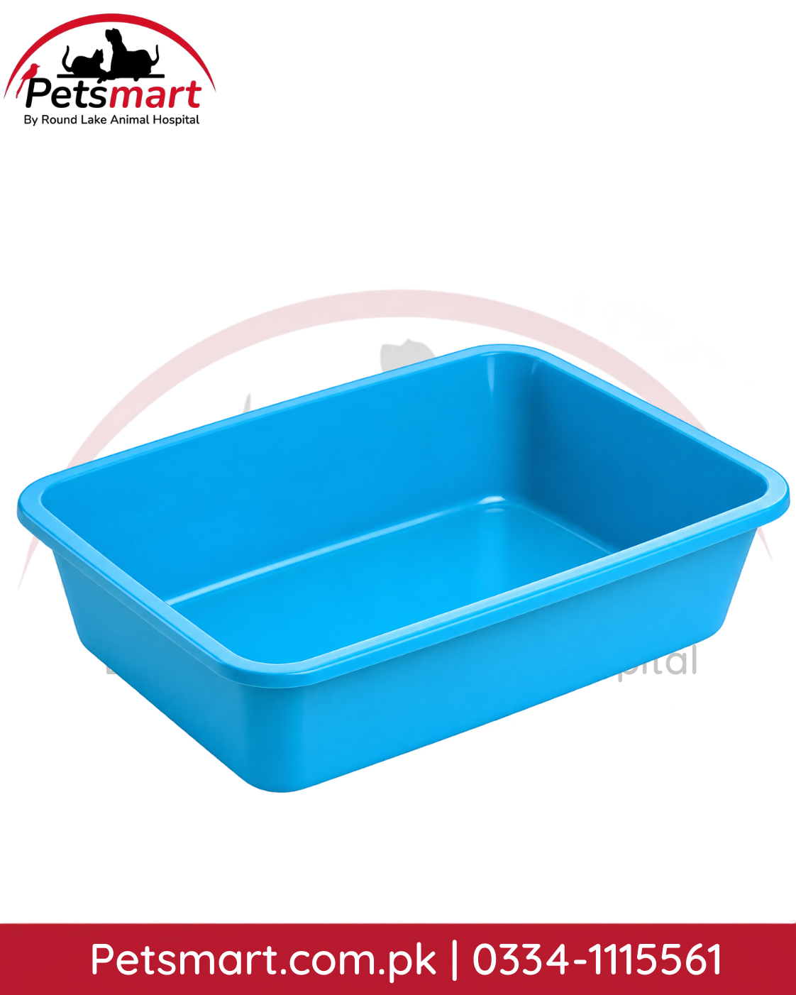Blue open rectangular plastic cat litter box tray for cats and kittens
