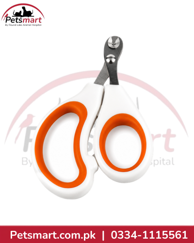 Orange and white scissor-style pet nail clipper for cats and dogs