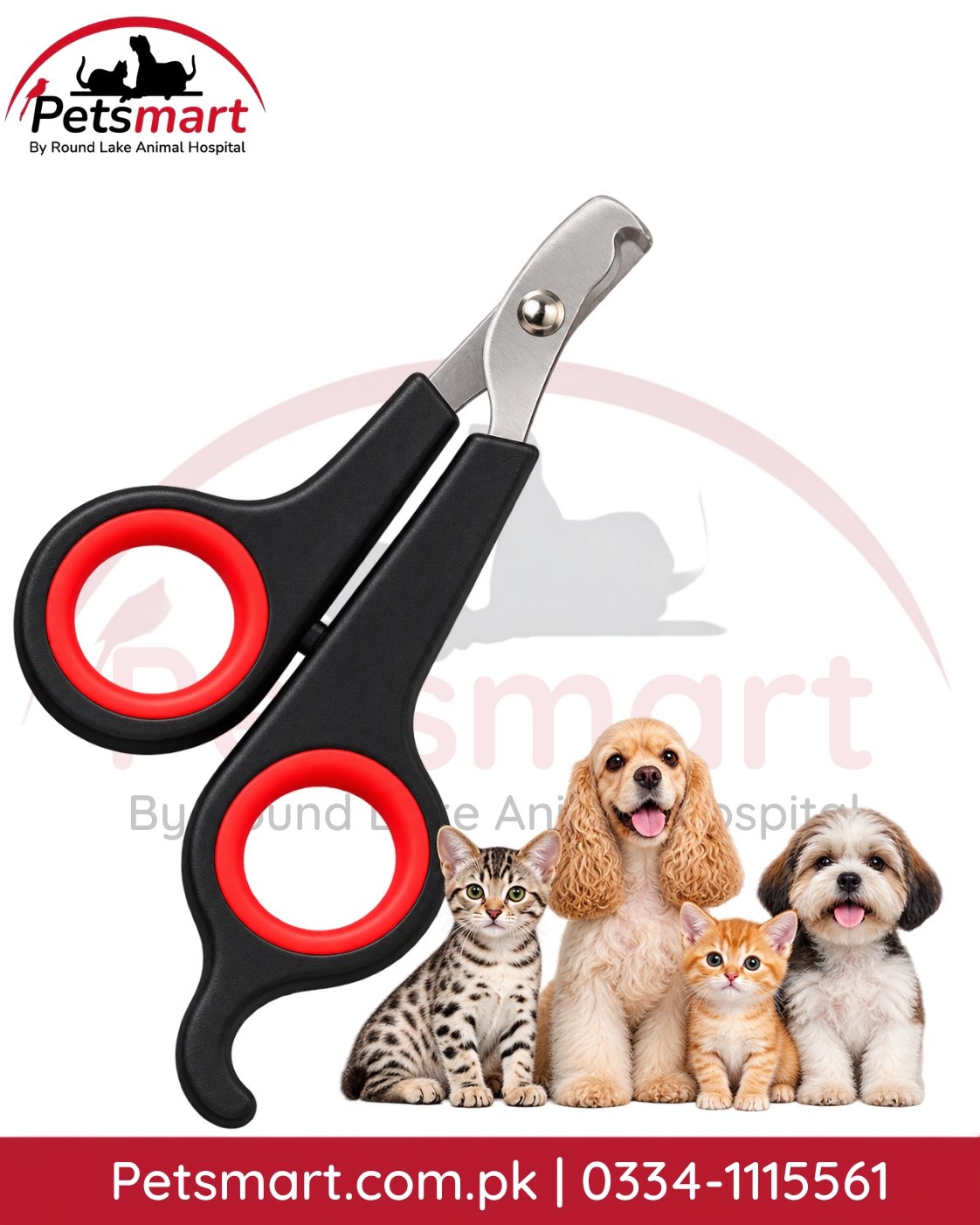 Compact black and red pet nail cutter for cats dogs birds and small pets