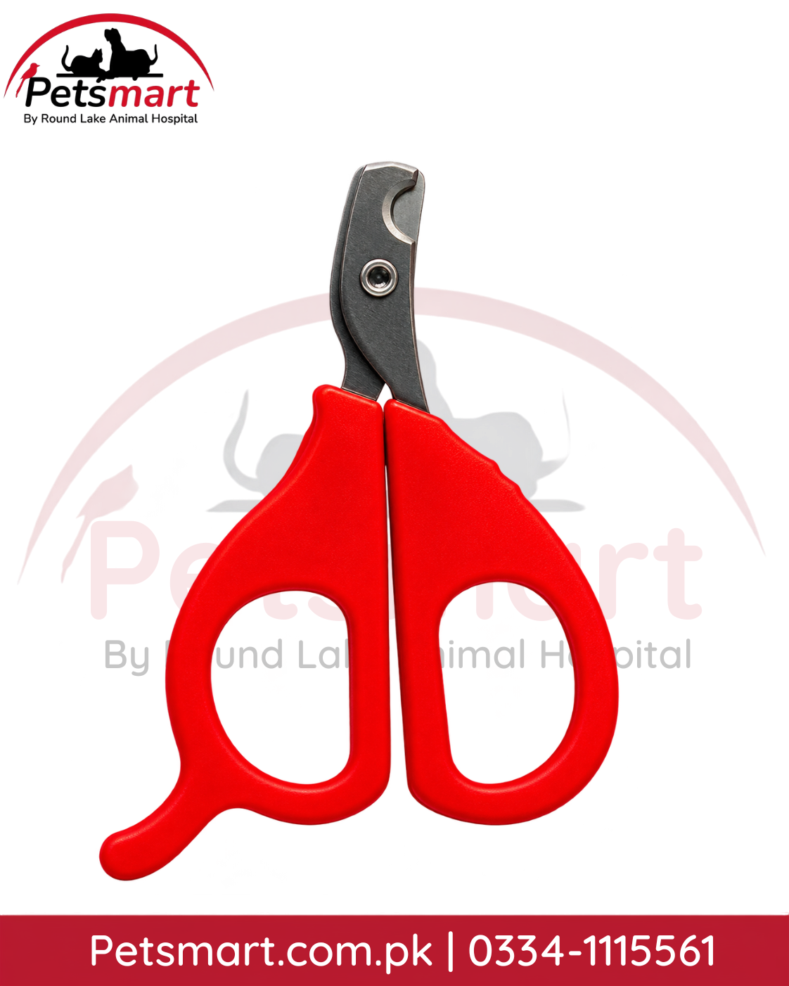 Red pet nail cutter and claw trimmer for cats and dogs