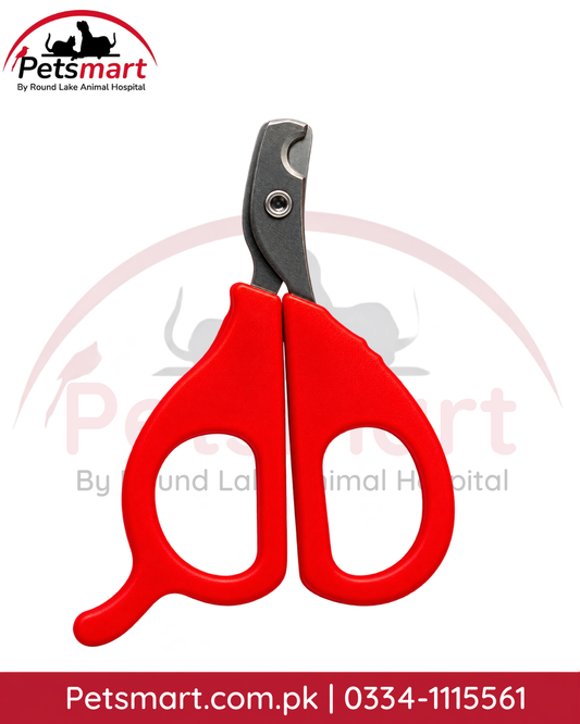 Red pet nail cutter and claw trimmer for cats and dogs
