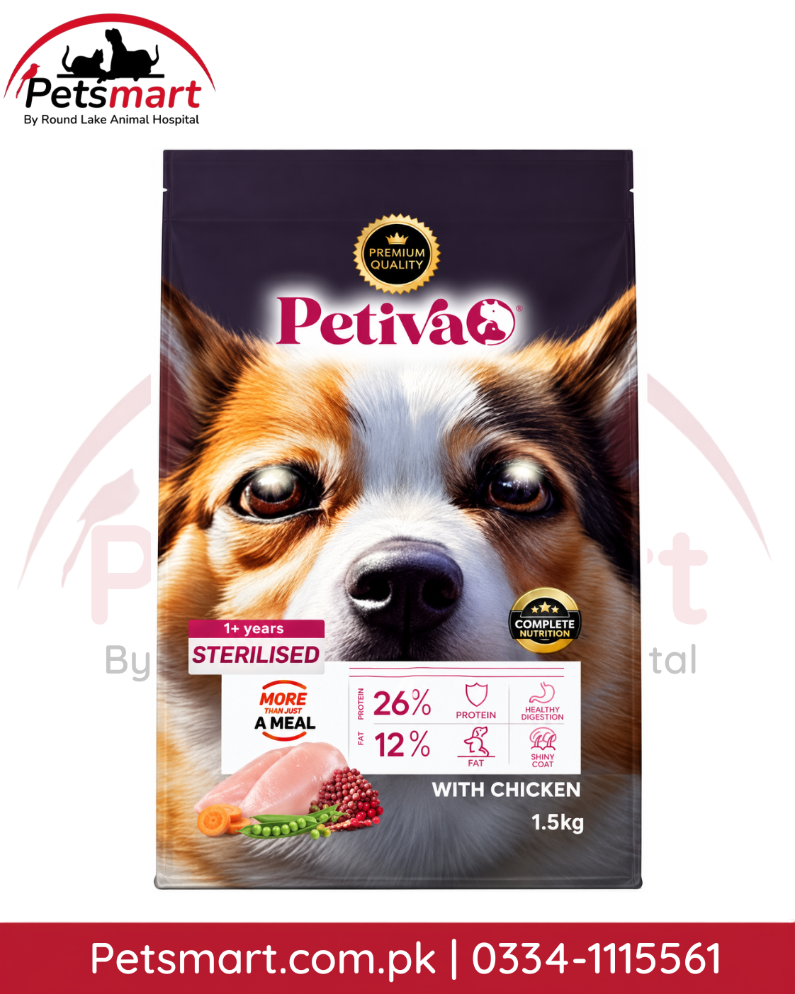 Petiva Sterilized Adult Chicken dry dog food 1.5kg bag