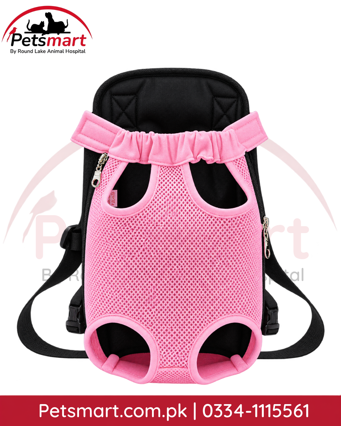 Pink breathable front pet carrier pouch with adjustable shoulder straps for small dogs and cats