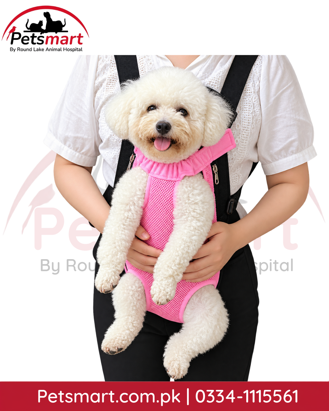 Pink breathable front pet carrier pouch with adjustable shoulder straps for small dogs and cats