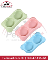 Plastic dual pet food and water bowl for cats and dogs in assorted colors