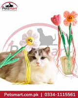 Plastic flower wand cat toy with dangling ribbons for interactive cat play