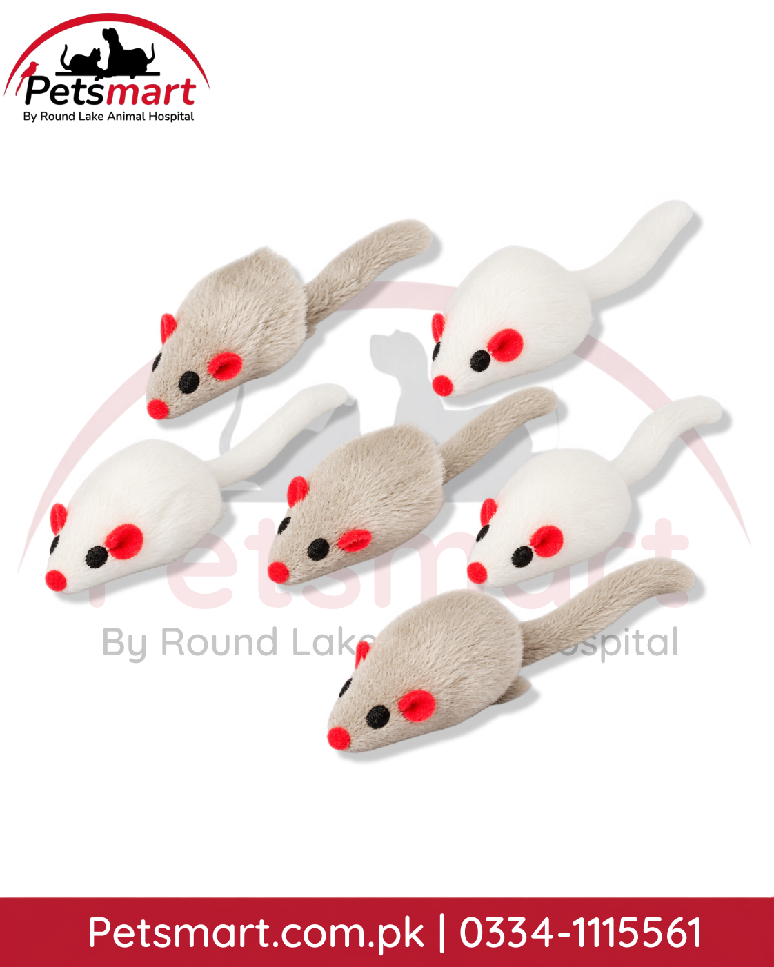 Soft plush mouse toy for cats and kittens in assorted white and grey colors