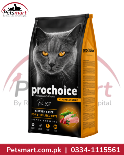 Prochoice Pro 32 chicken and rice dry food for sterilised adult cats 330g
