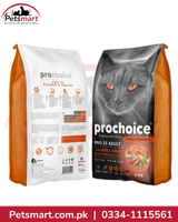 ProChoice Pro 33 Salmon and Shrimp 2kg adult sterilised cat food front and back packaging