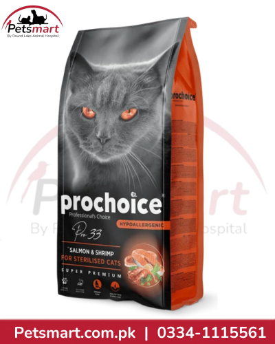 ProChoice Pro 33 Salmon and Shrimp dry cat food 2kg for adult sterilised cats