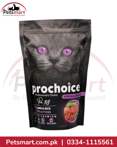 ProChoice Pro 33 Salmon and Shrimp cat food showing hypoallergenic pork free soy free wheat free and non GMO claims