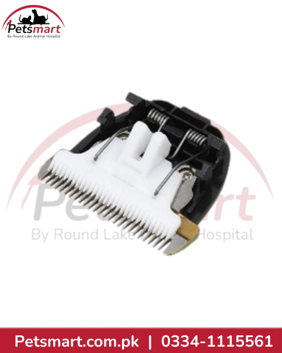 Professional replacement pet clipper blade with white cutting teeth and black mounting assembly