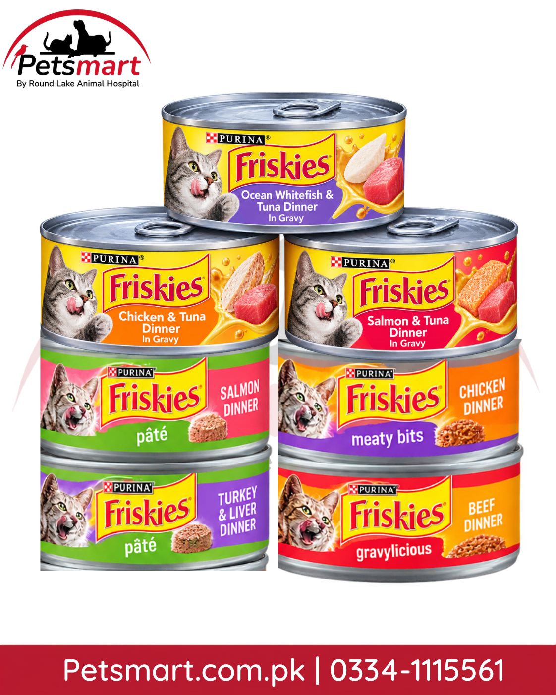 Purina Friskies wet cat food tin can series in assorted flavours