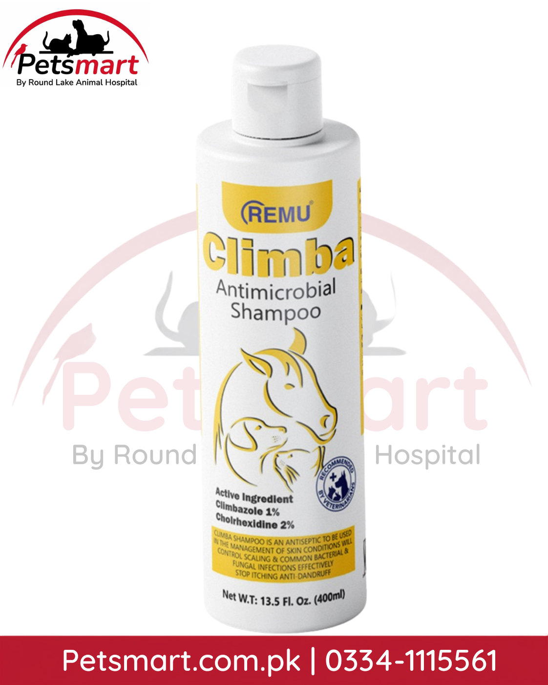 Remu Climba Antimicrobial Shampoo 400ml with Climbazole 1 percent and Chlorhexidine 2 percent