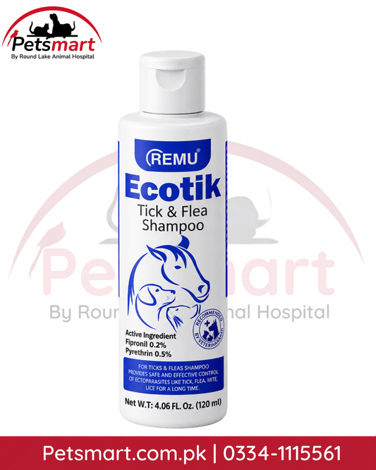 Remu Ecotik Tick and Flea Shampoo 120ml for external parasite control